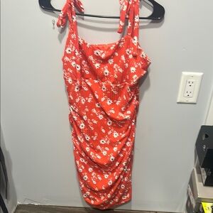 Altar'd State Orange Ruched Midi Sundress for Cocktail